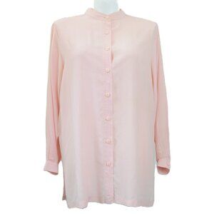 Silhouettes PLUS Size 1X Pink SILK High Collar Flowy Button Down Blouse Shirt